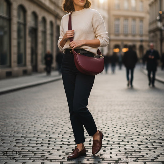 Red Plum Leather Moon Bag - Brooke STUDIO TEW