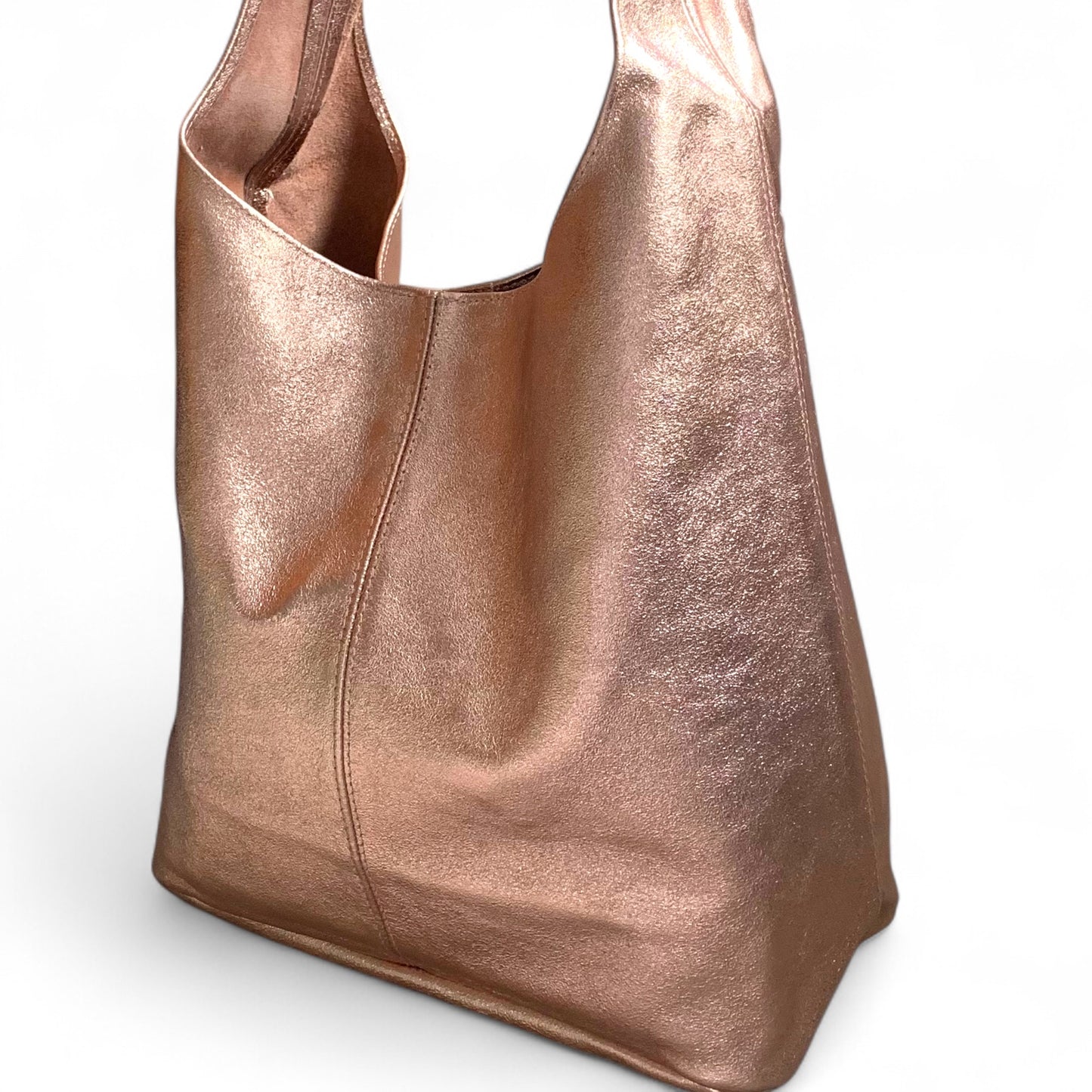 Rose Gold Leather Oversized Boho Shoulder Bag - Evalyn