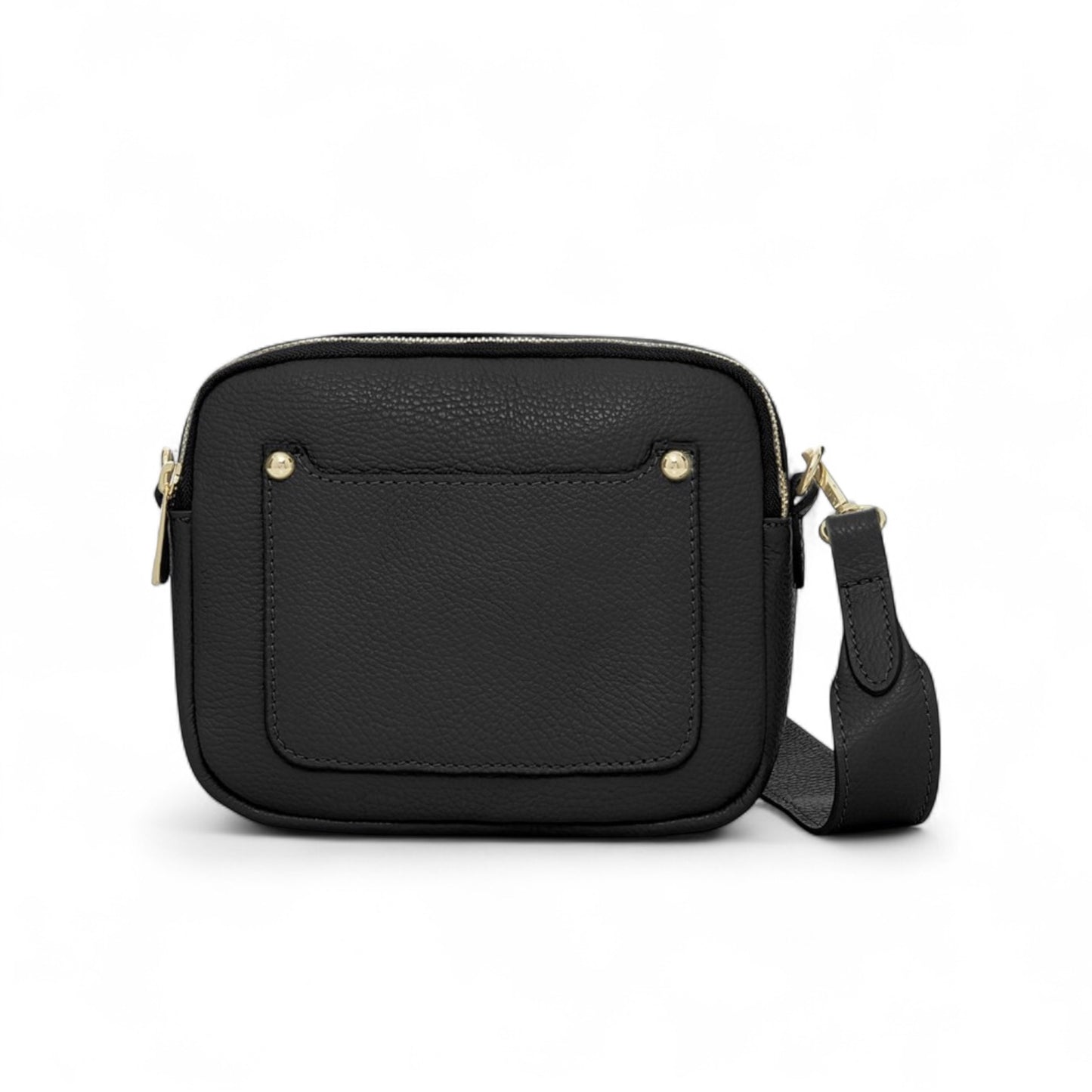 Black Leather Double Zip Bag - Victoria