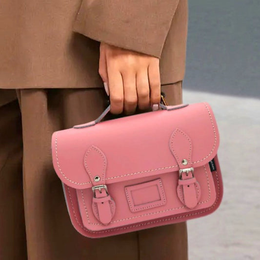 Leather Midi Satchel - Pastel Pink - STUDIO TEW