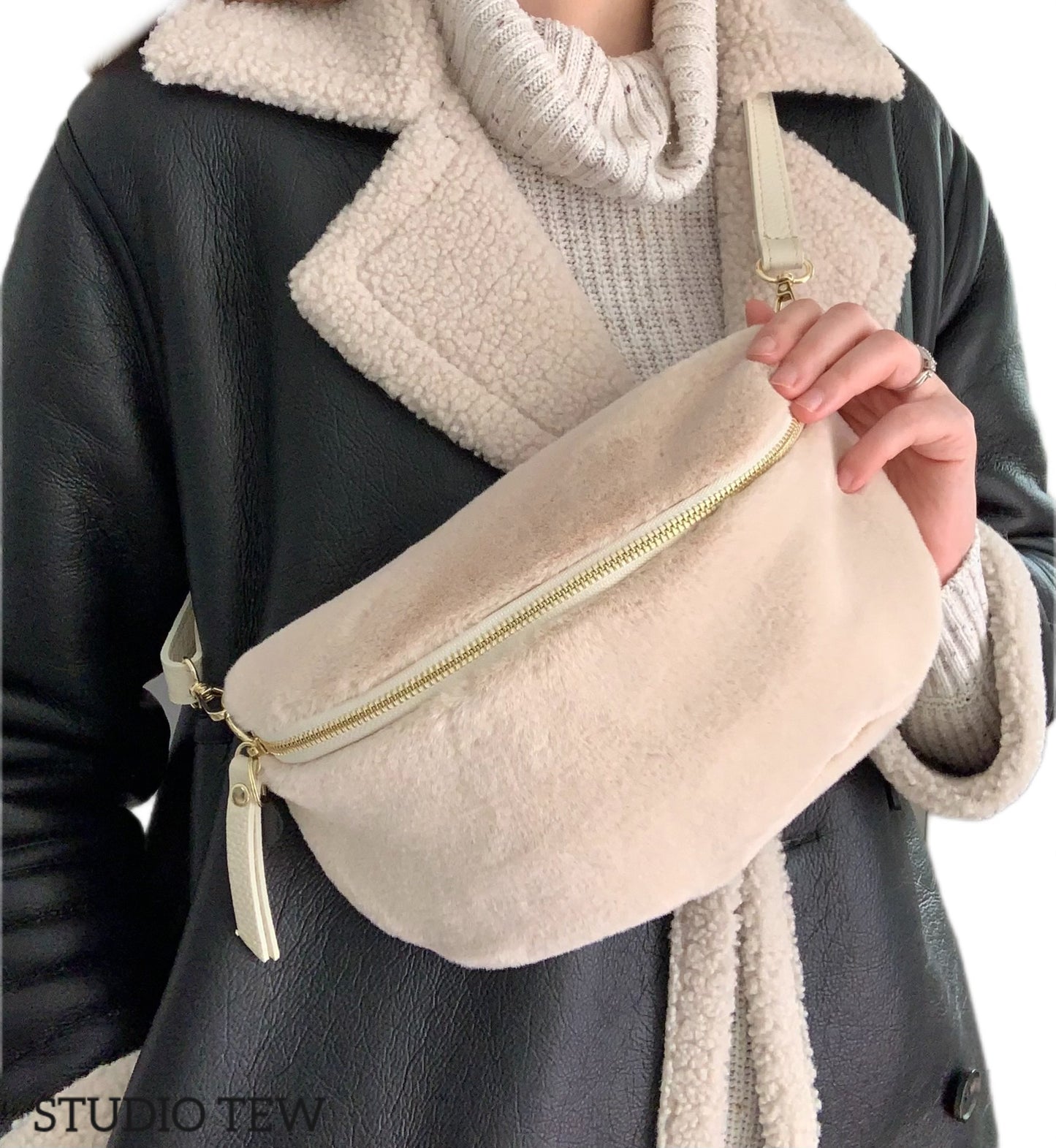 Faux Fur & Leather Sling Bag - The Auttie Bag STUDIO TEW