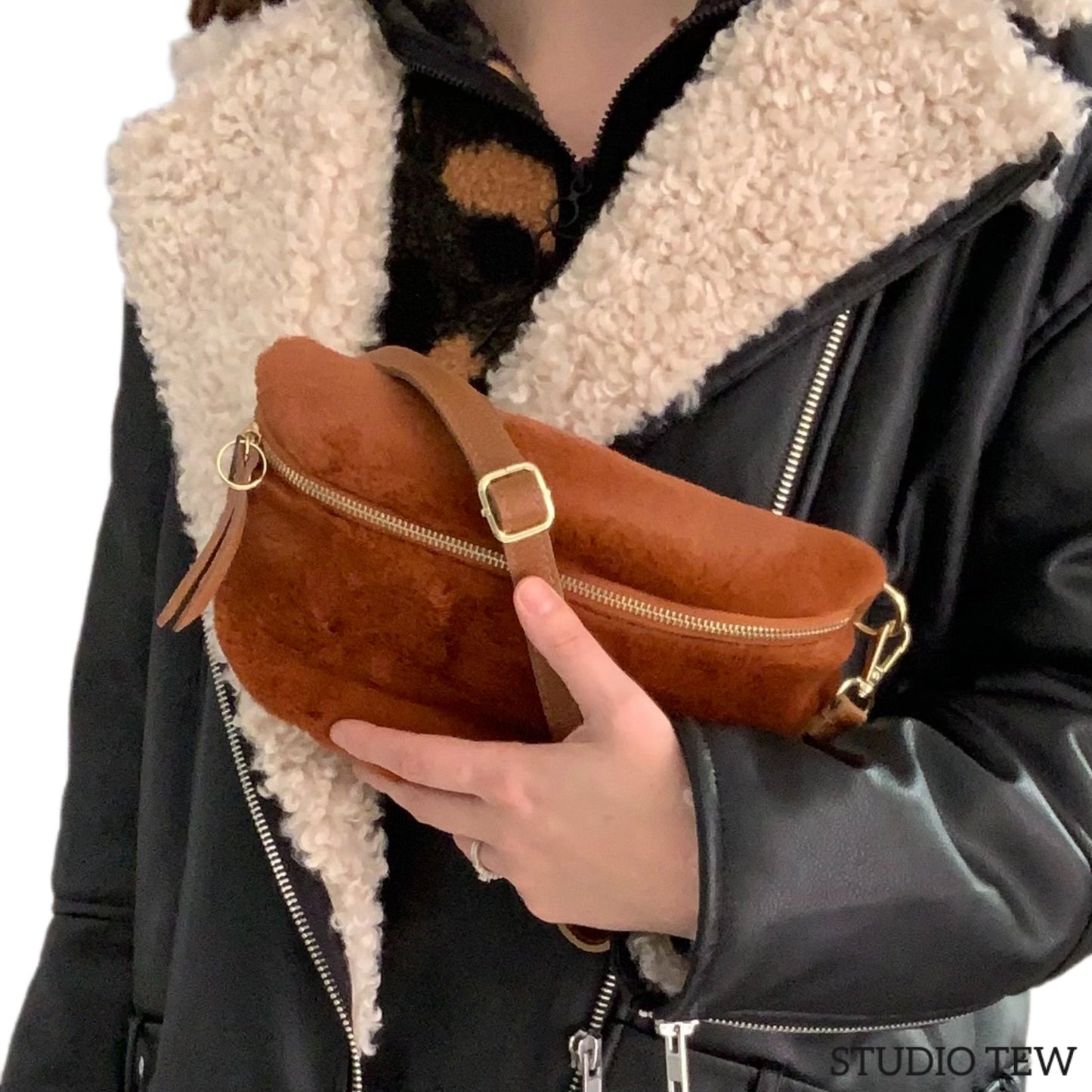 Faux Fur & Leather Sling Bag - The Auttie Bag STUDIO TEW