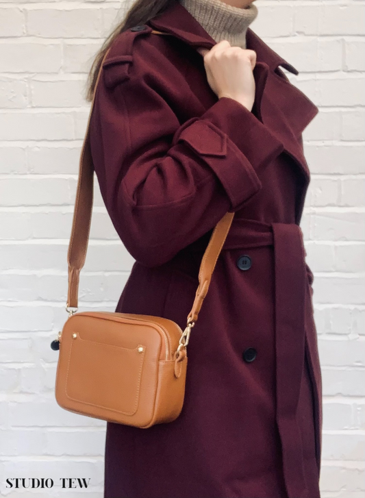 Tan Leather Double Zip Bag - Victoria STUDIO TEW