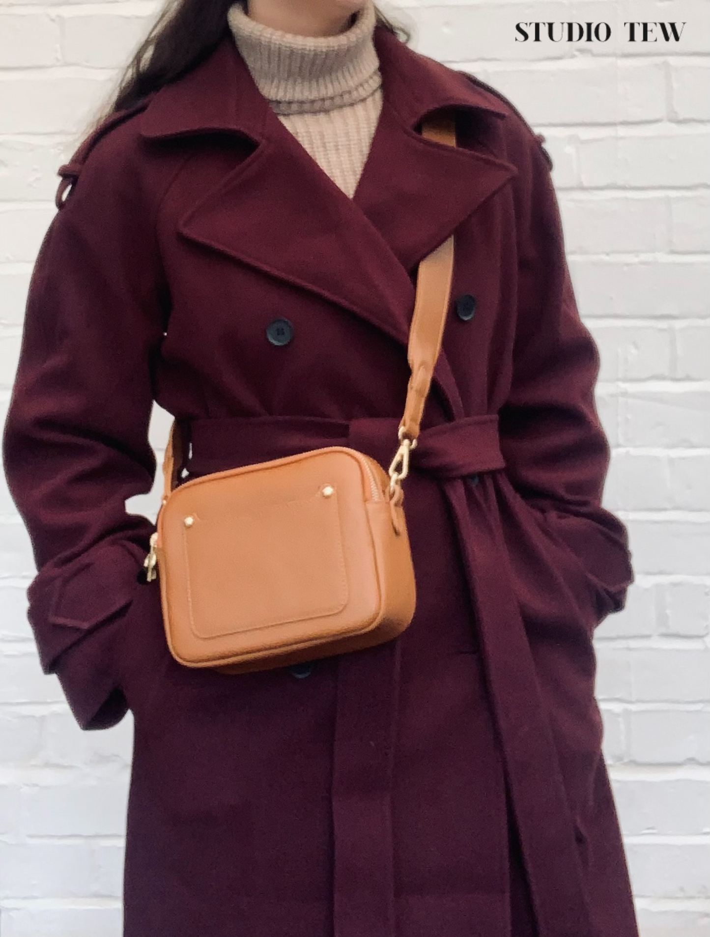 Tan Leather Double Zip Bag - Victoria STUDIO TEW
