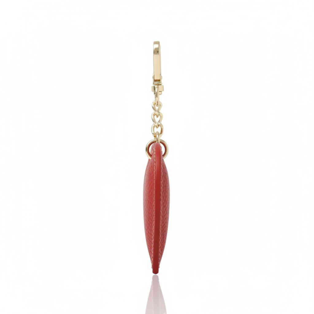 Side profile of red heart keychain