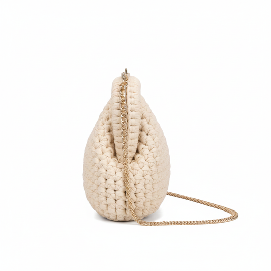 Teardrop bag side view in cream