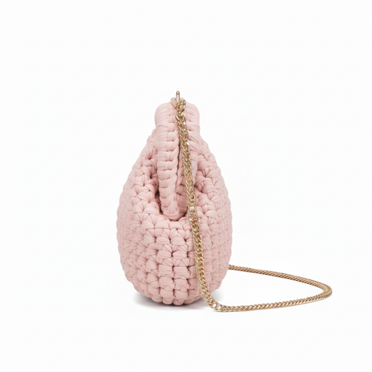 Teardrop bag side view in lighter pink