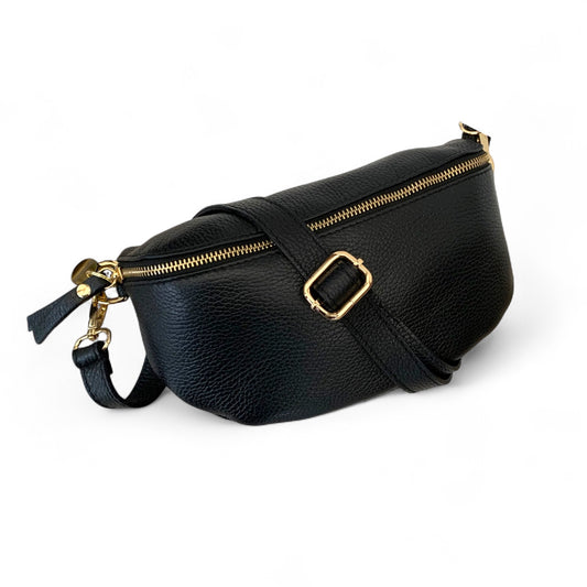 Grand sac à bandoulière en cuir noir - Felicity