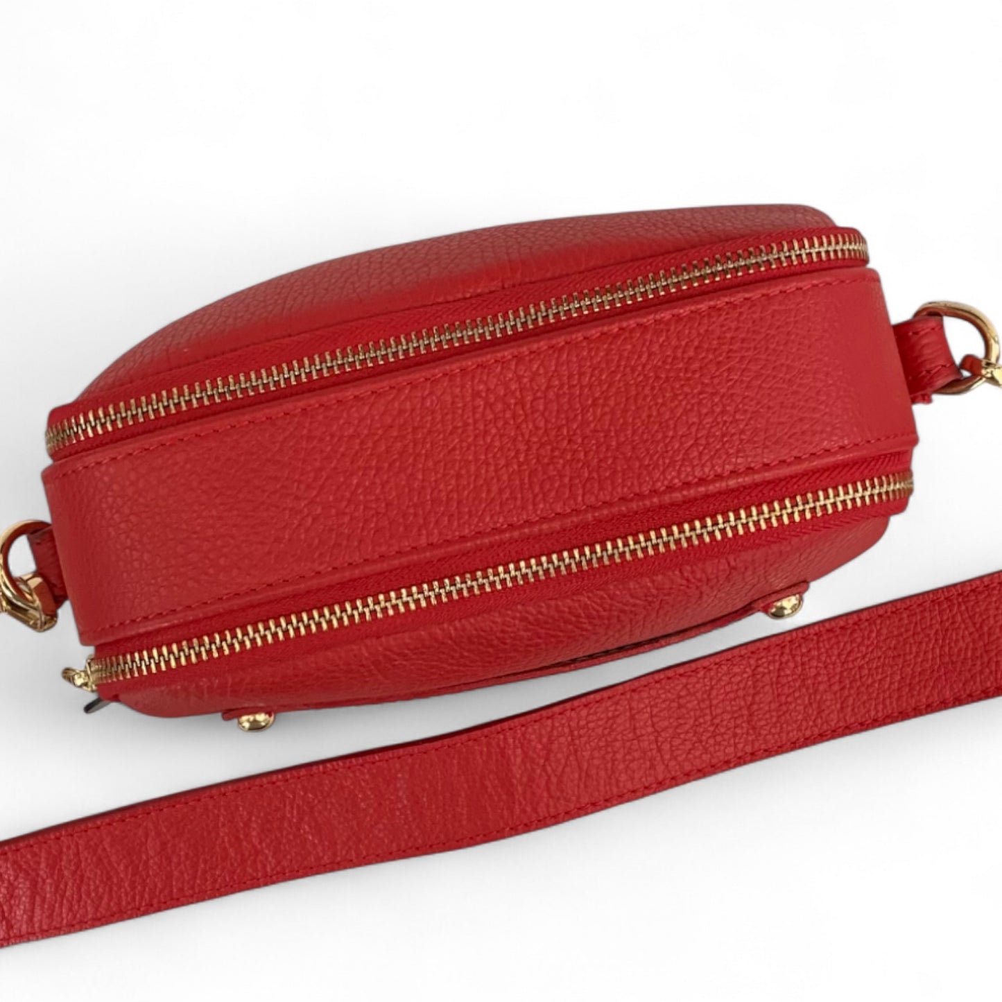 Red Leather Double Zip Bag - Victoria