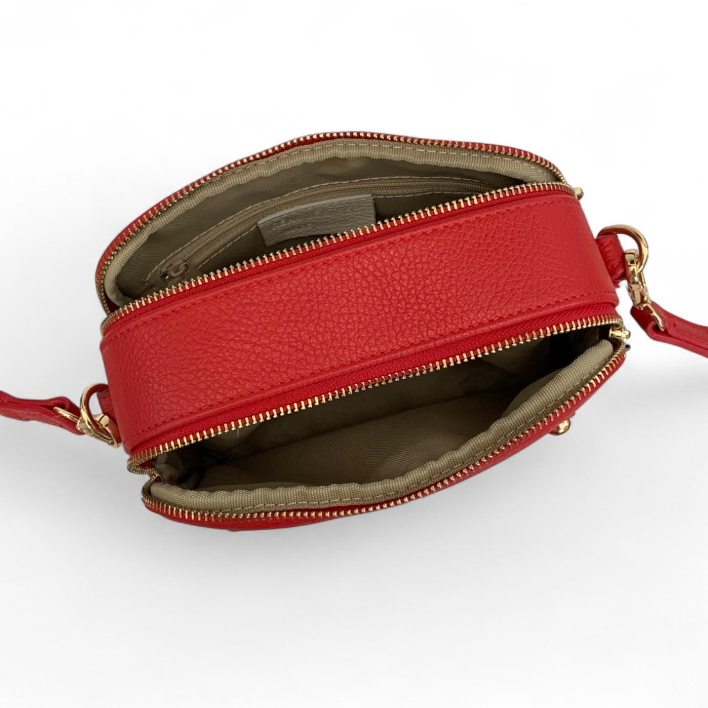 Red Leather Double Zip Bag - Victoria