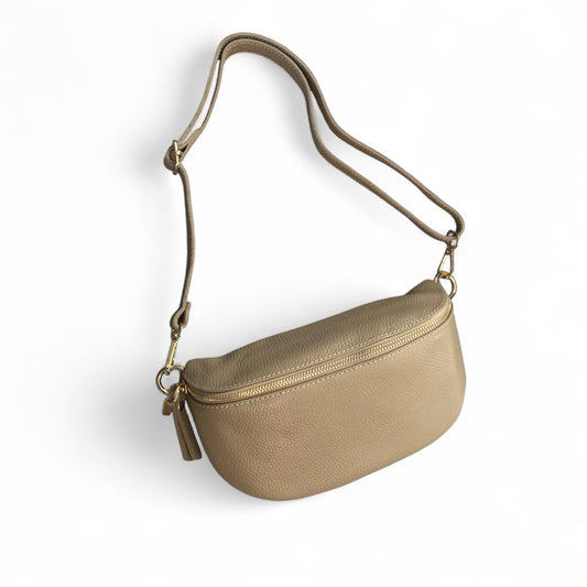 Grand sac à bandoulière en cuir taupe clair - Felicity