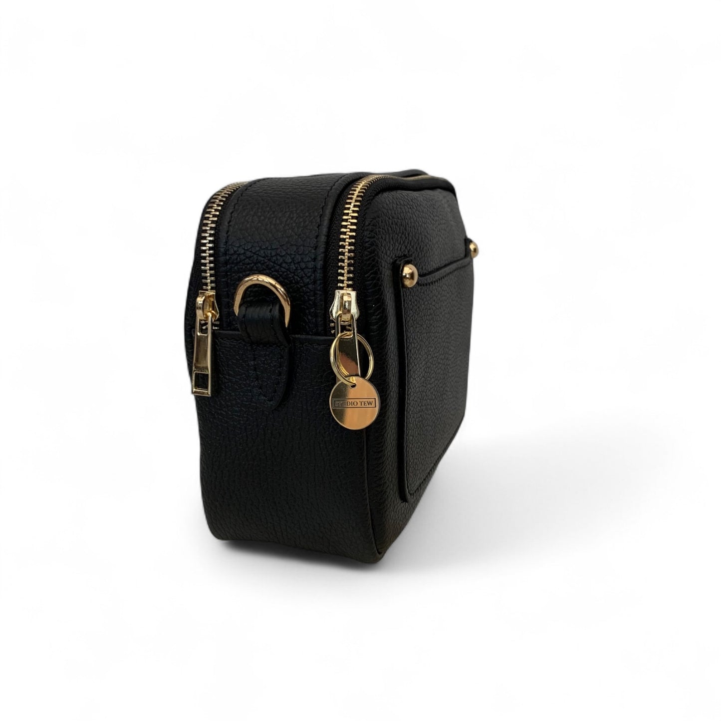 Black Leather Double Zip Bag - Victoria