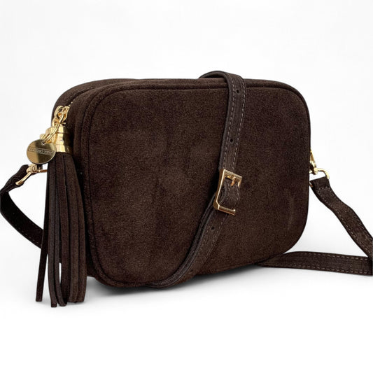 Sac bandoulière en daim taupe