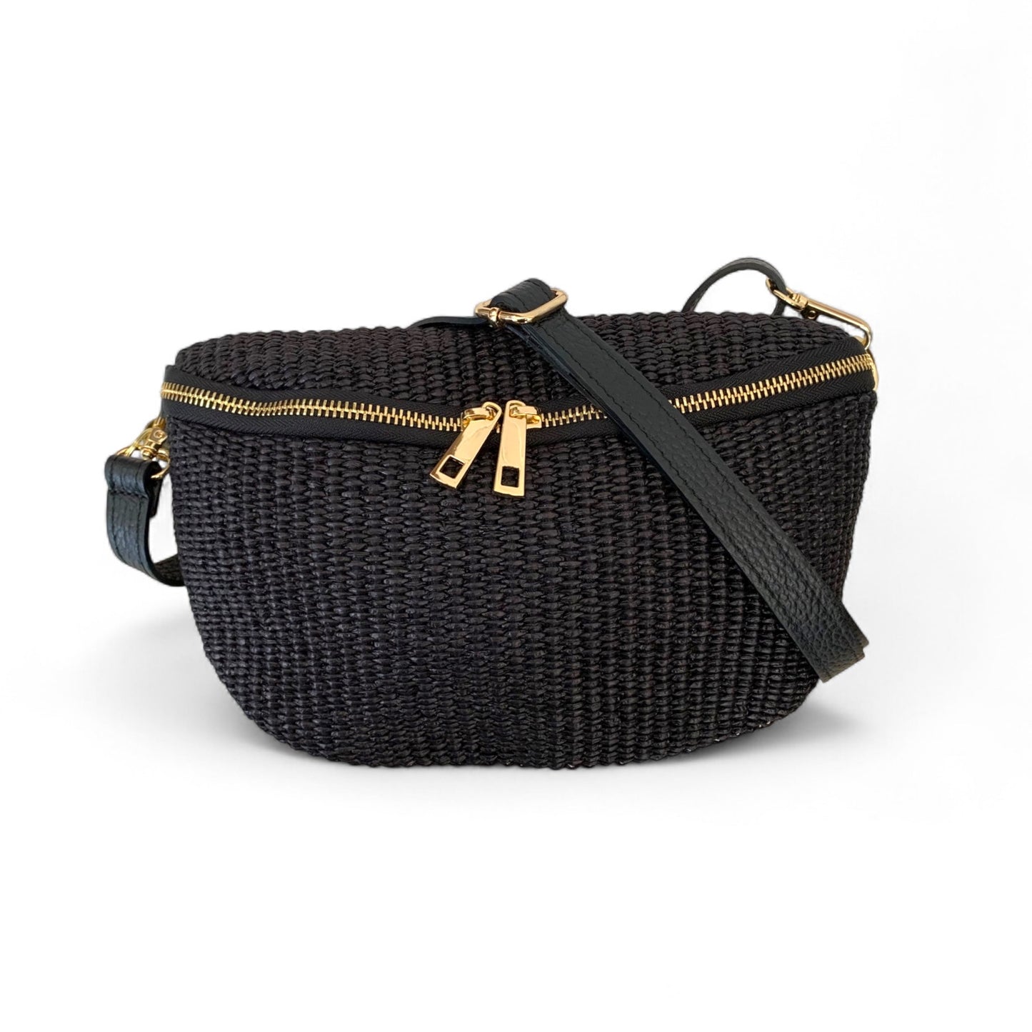 Black Raffia Bum Bag - Rosie