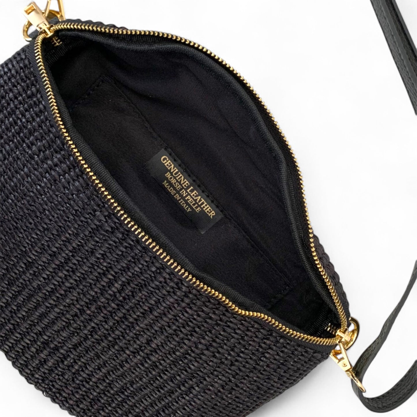 Black Raffia Bum Bag - Rosie