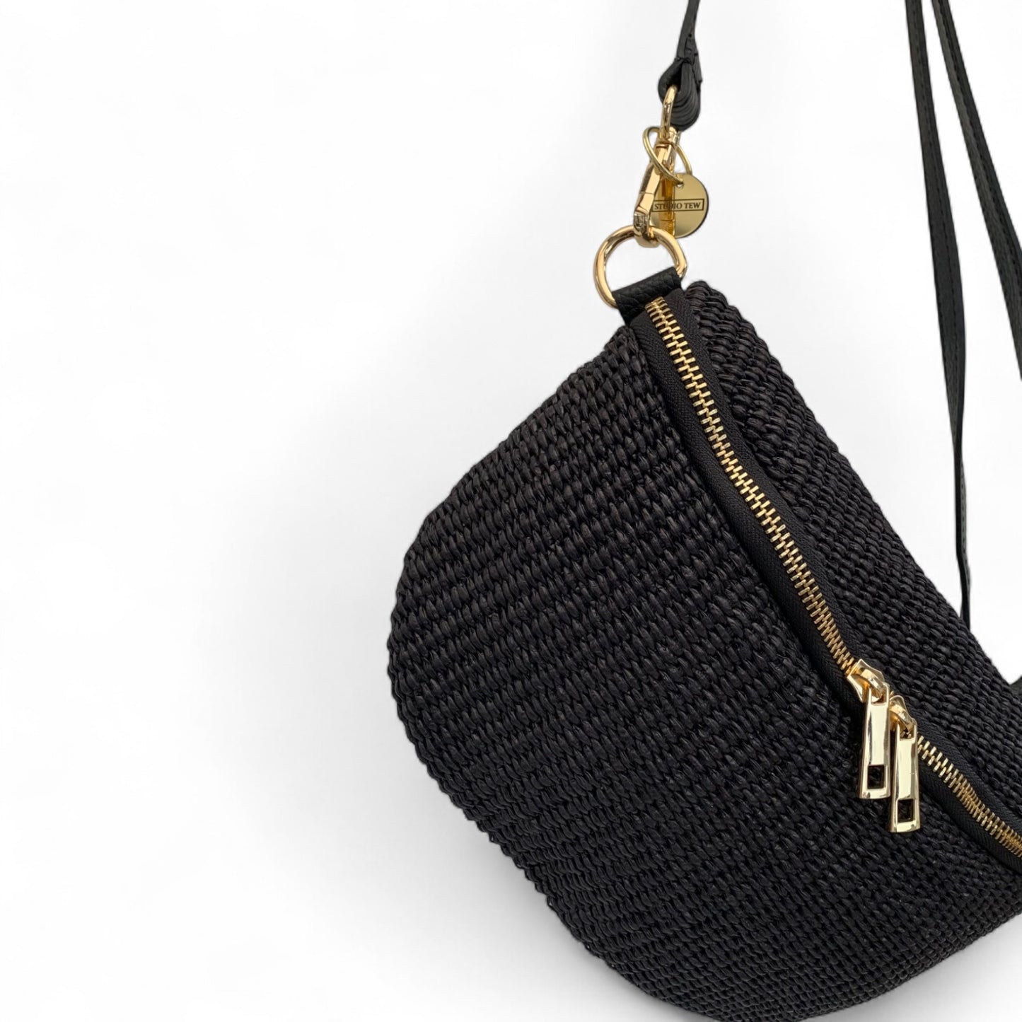 Black Raffia Bum Bag - Rosie