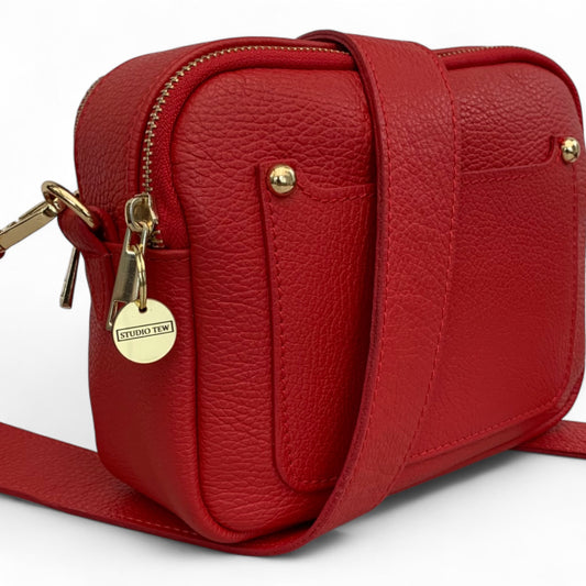 Rote Ledertasche mit doppeltem Reißverschluss – Victoria