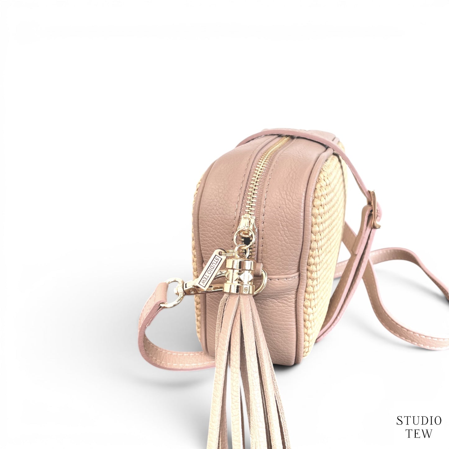 Nude Pink Leather & Raffia Bag - Saskia - STUDIO TEW