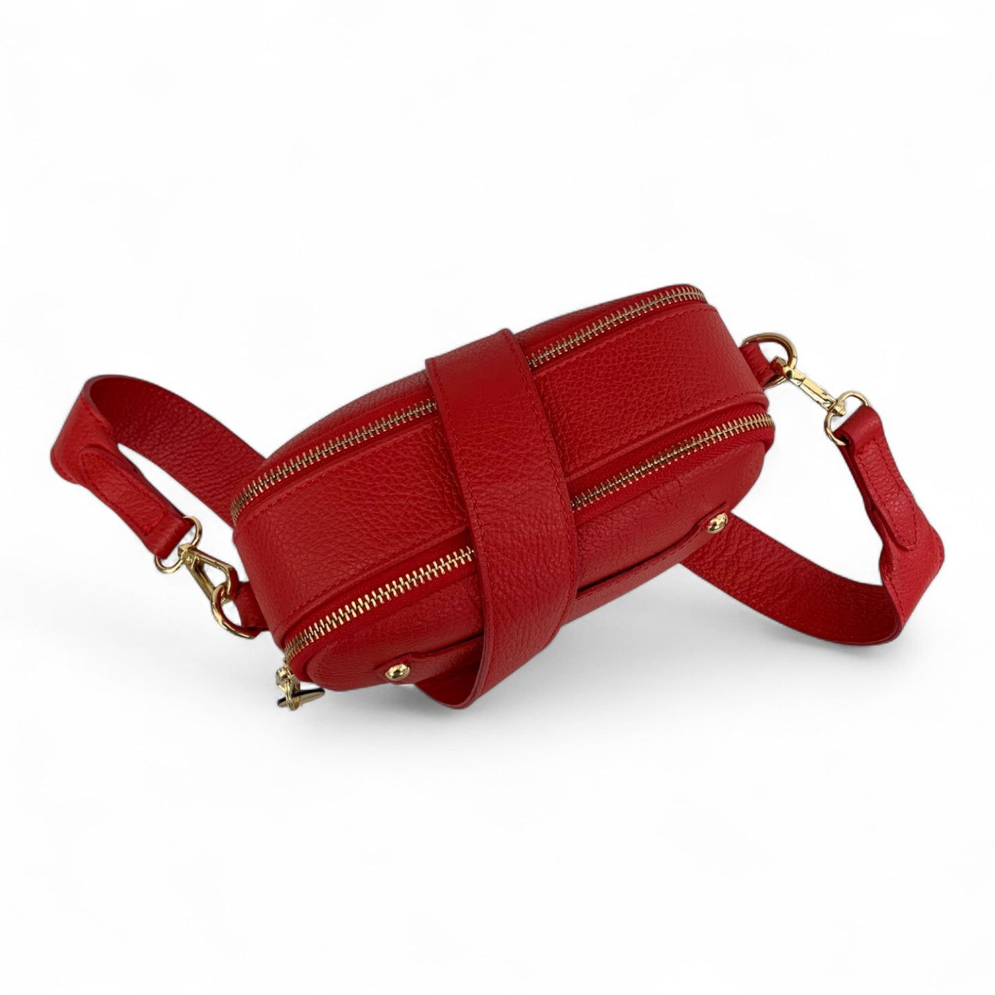 Red Leather Double Zip Bag - Victoria