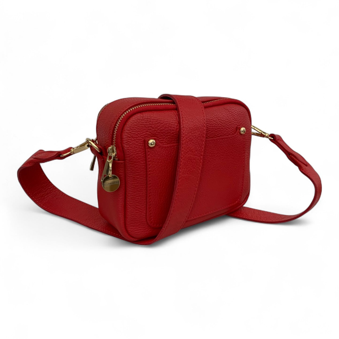 Red Leather Double Zip Bag - Victoria