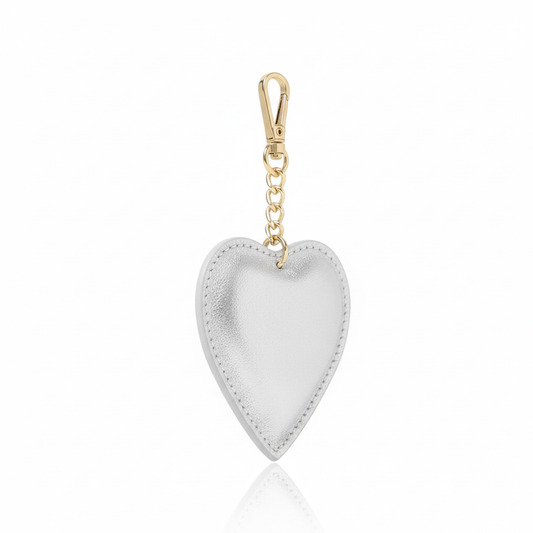 Three-quarter angle of silver heart keychain