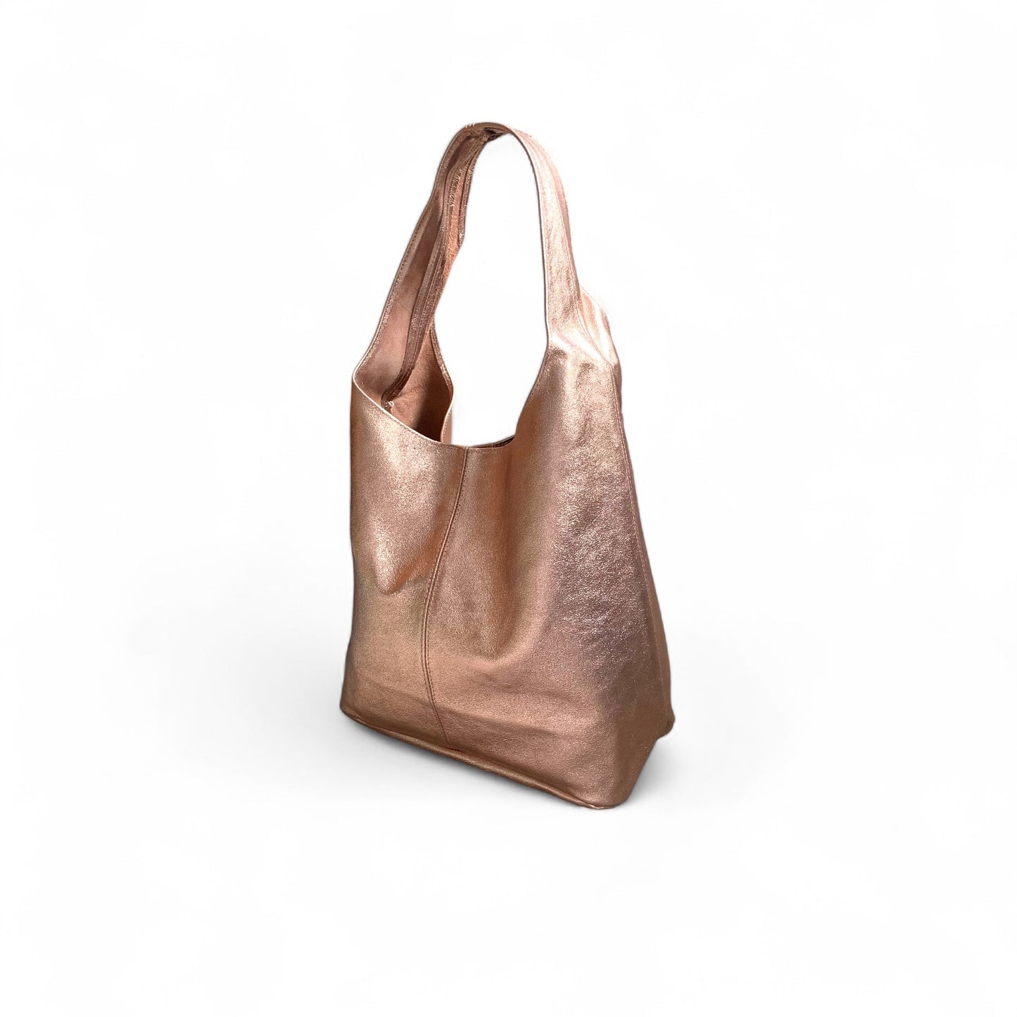 Rose Gold Leather Oversized Boho Shoulder Bag - Evalyn