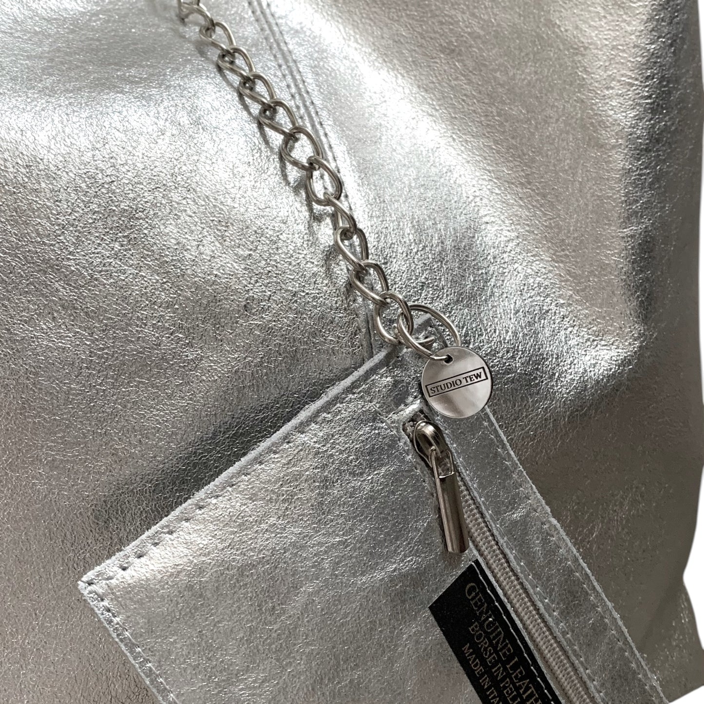 Silver Leather Oversized Boho Shoulder Bag - Evalyn