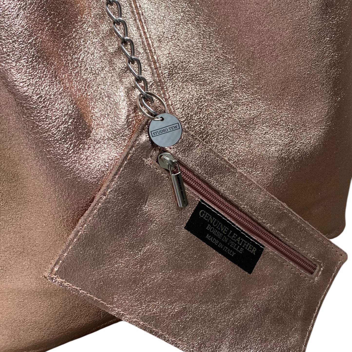 Rose Gold Leather Oversized Boho Shoulder Bag - Evalyn