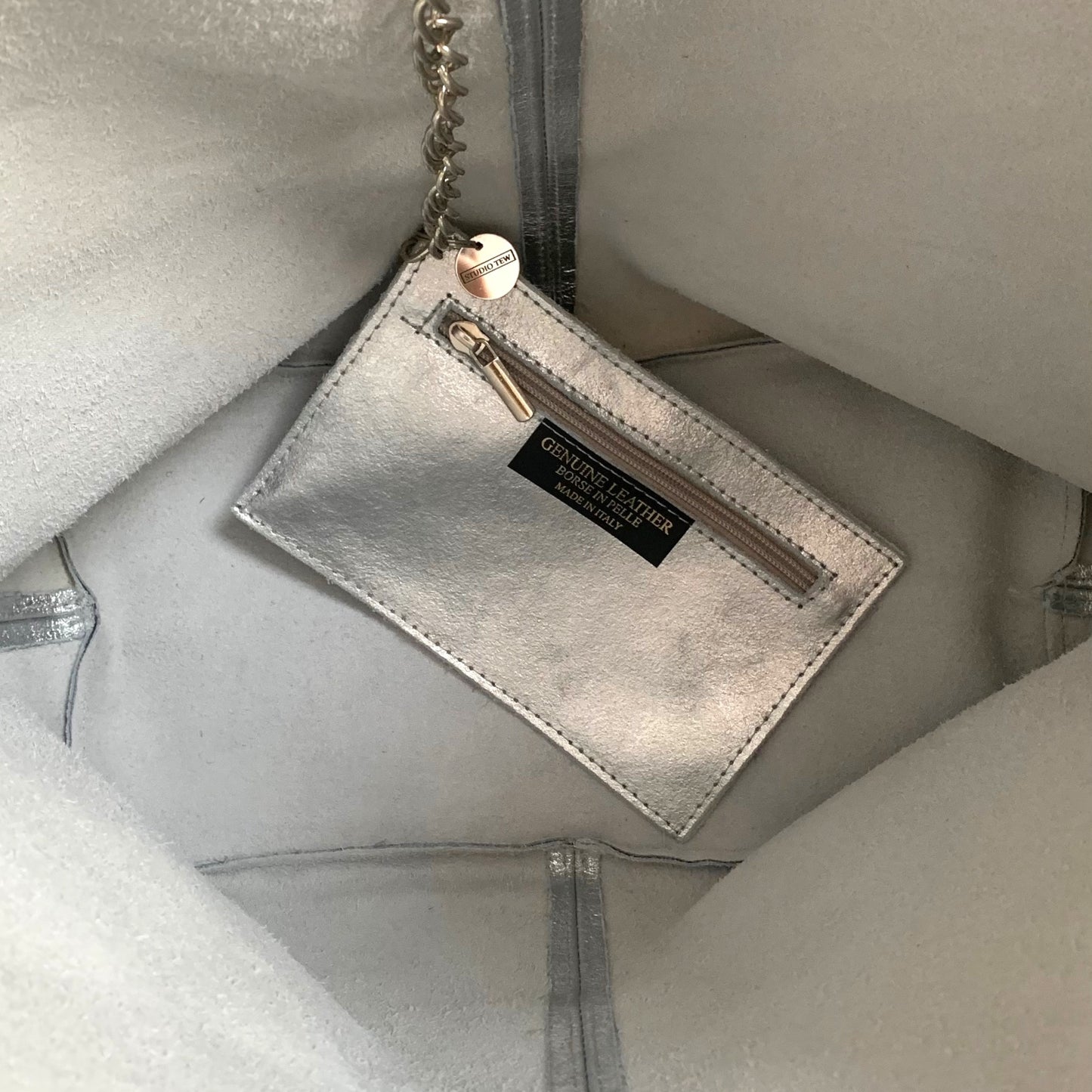 Silver Leather Oversized Boho Shoulder Bag - Evalyn