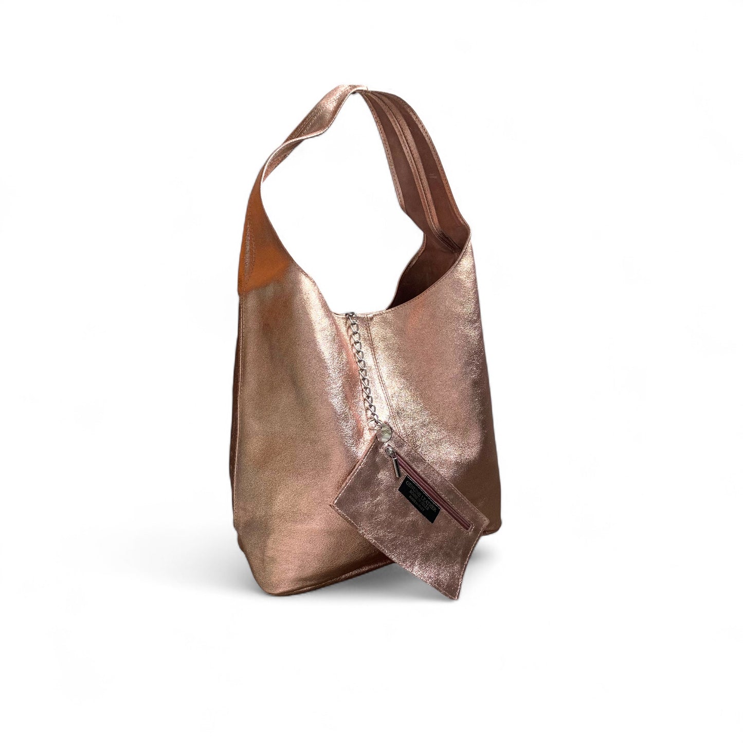 Rose Gold Leather Oversized Boho Shoulder Bag - Evalyn