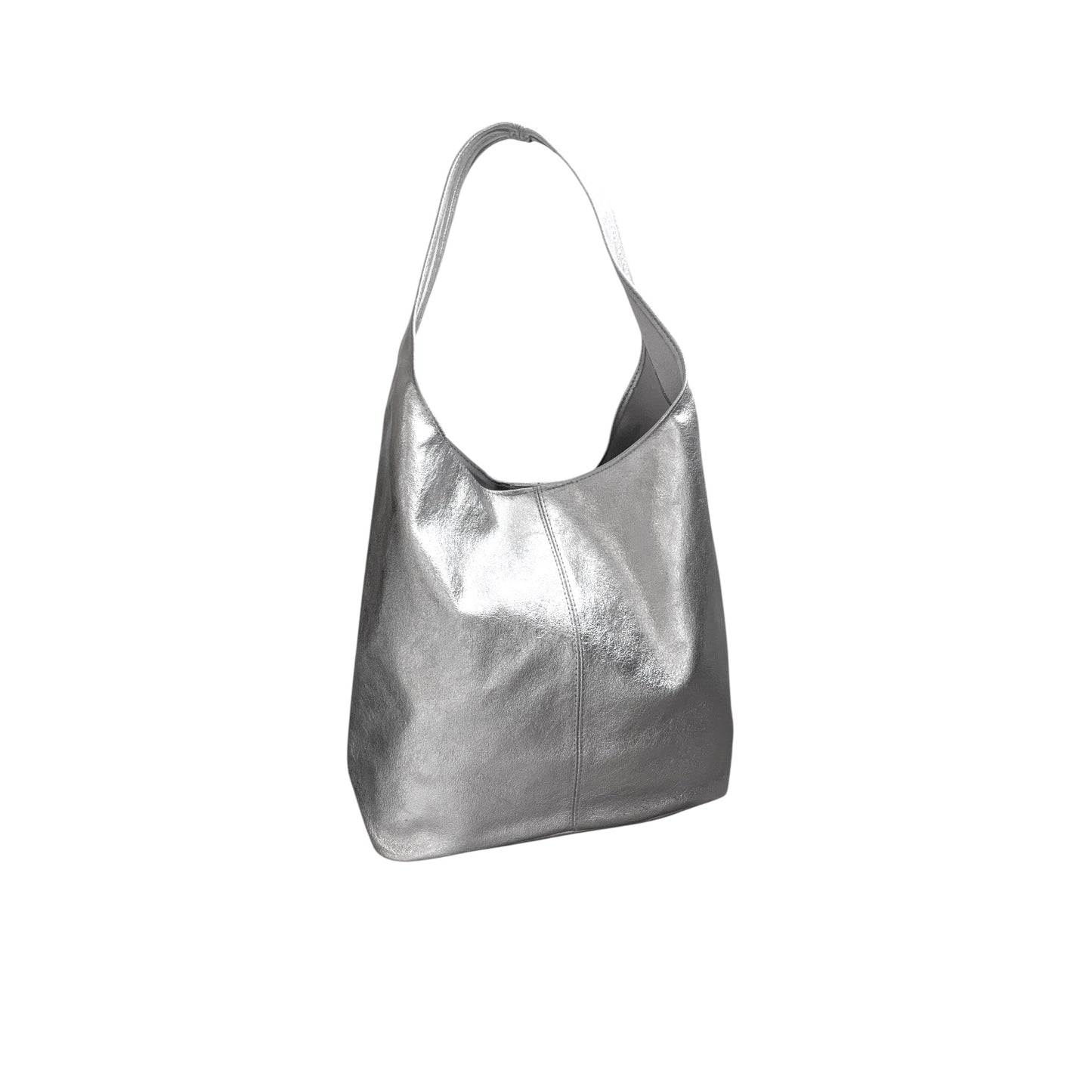 Silver Leather Oversized Boho Shoulder Bag - Evalyn