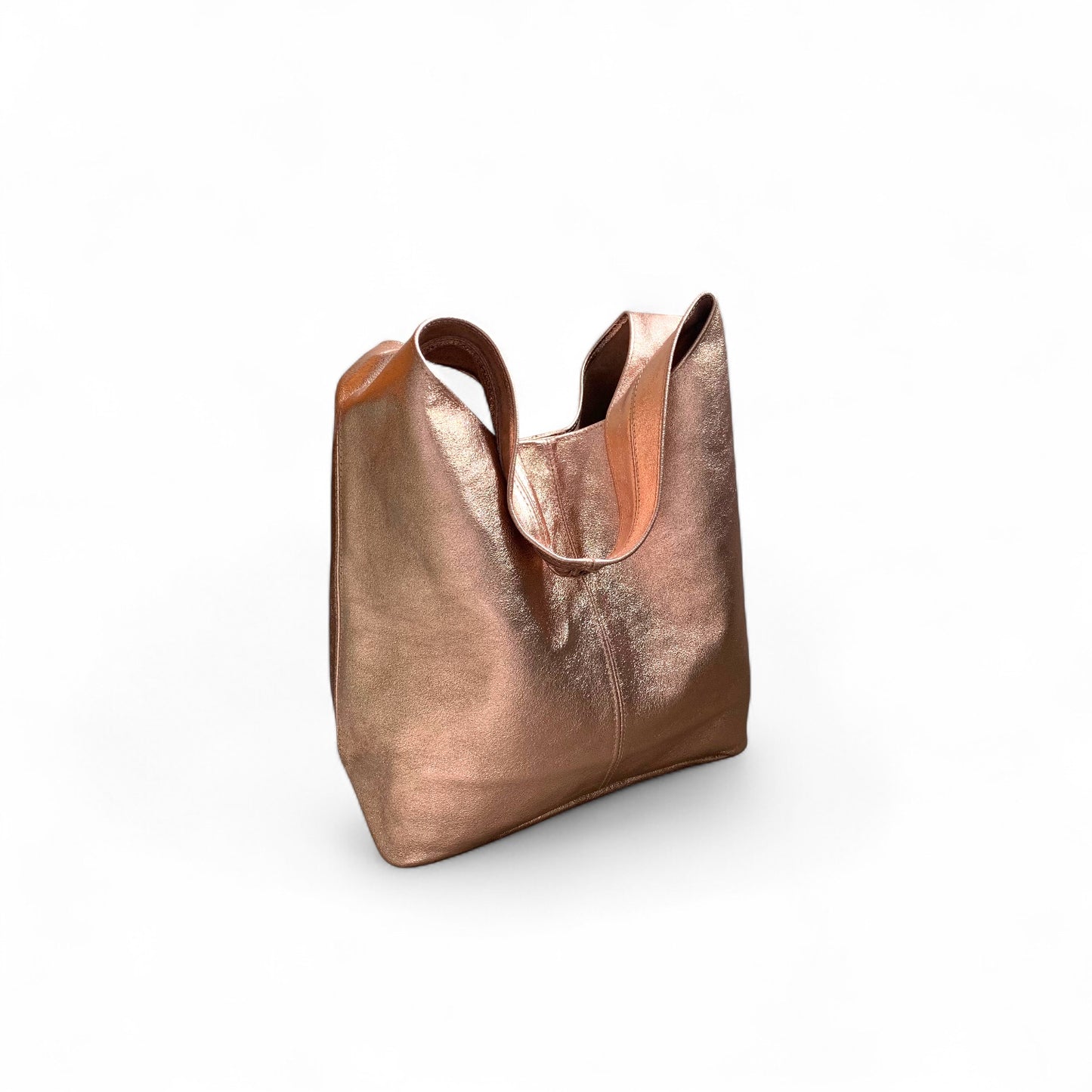 Rose Gold Leather Oversized Boho Shoulder Bag - Evalyn