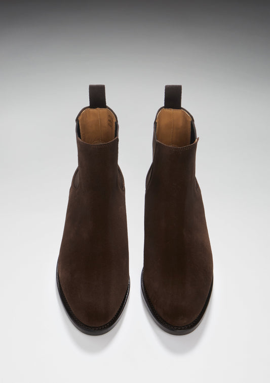 Women's Brown Suede Chelsea Boots, Welted Leather Sole