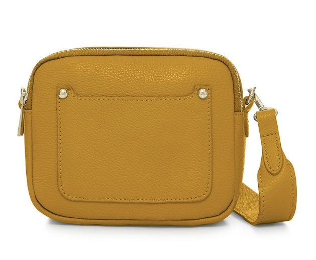 Mustard Leather Double Zip Bag - Victoria STUDIO TEW