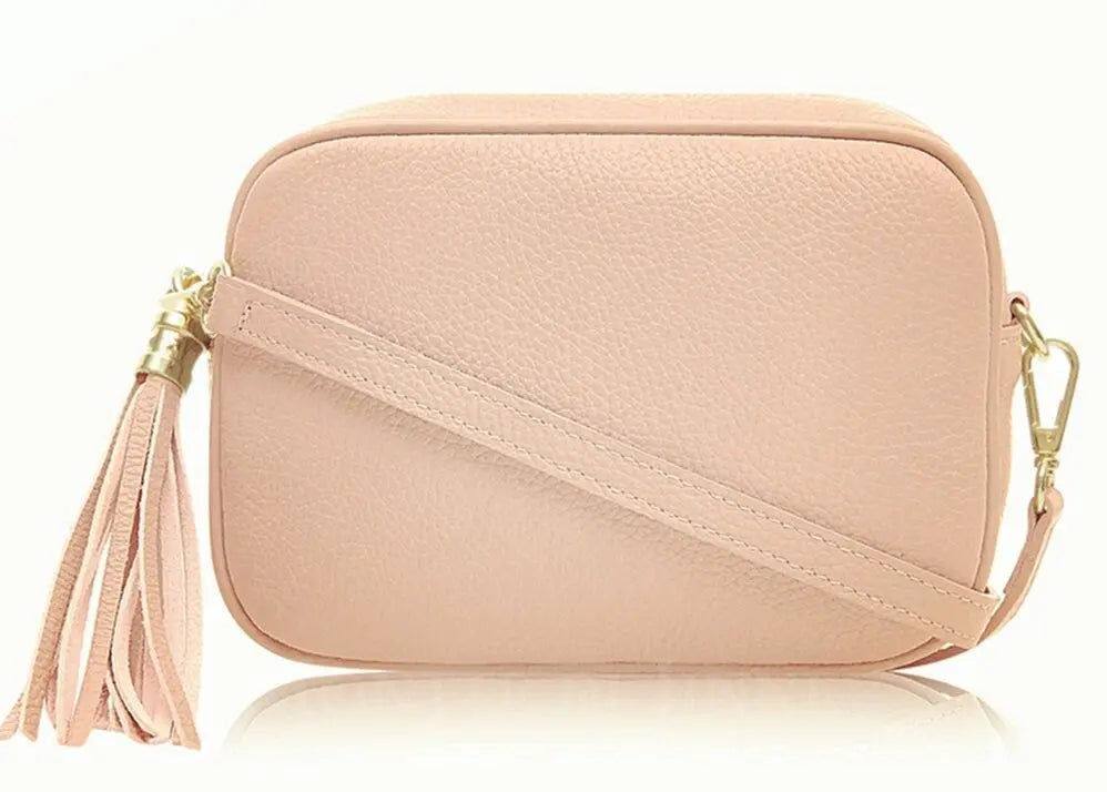 Rose Pink Leather Crossbody Bag With Tassel - Darcy STUDIO TEW