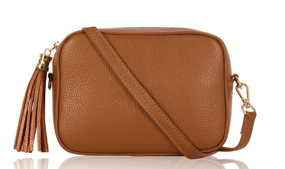 Dark Tan Leather Crossbody Bag With Tassel - Darcy STUDIO TEW
