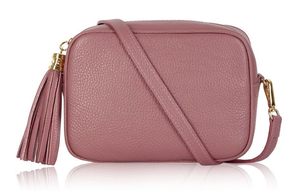 Dusty Pink Leather Crossbody Bag With Tassel - Darcy STUDIO TEW