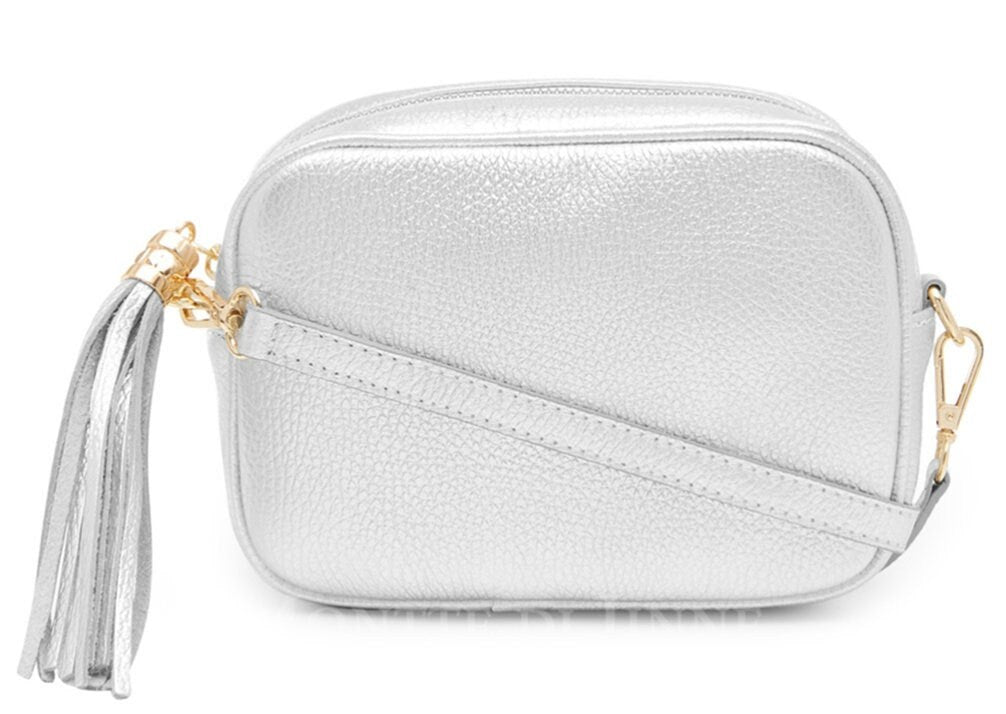 Silver Leather Crossbody Bag With Tassel - Darcy STUDIO TEW