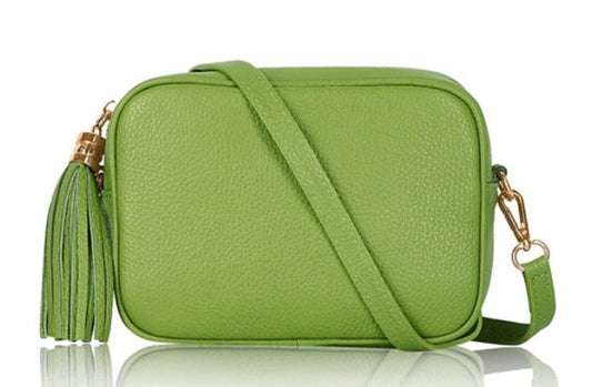 Lime Green Leather Crossbody Bag With Tassel - Darcy STUDIO TEW
