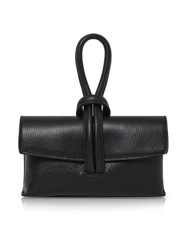 Black Leather Loop Handle Bag - Claris STUDIO TEW