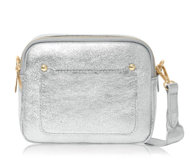 Silver Leather Double Zip Bag - Victoria STUDIO TEW
