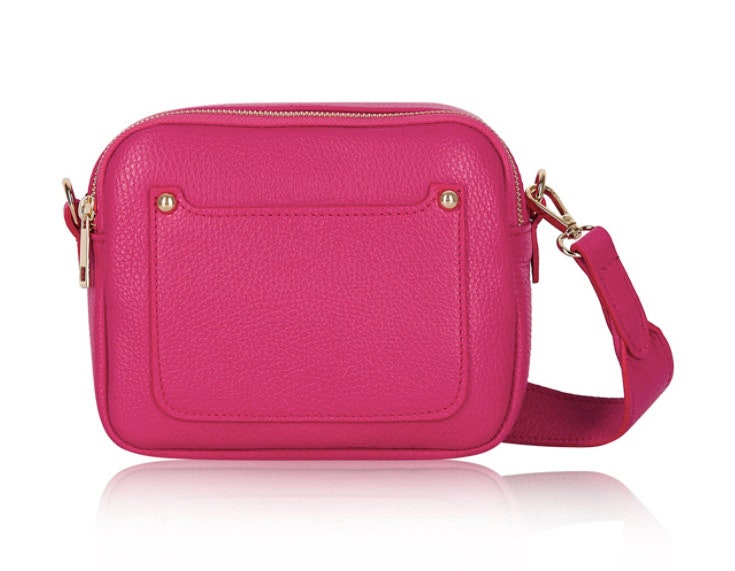 Fuchsia Leather Double Zip Bag - Victoria STUDIO TEW