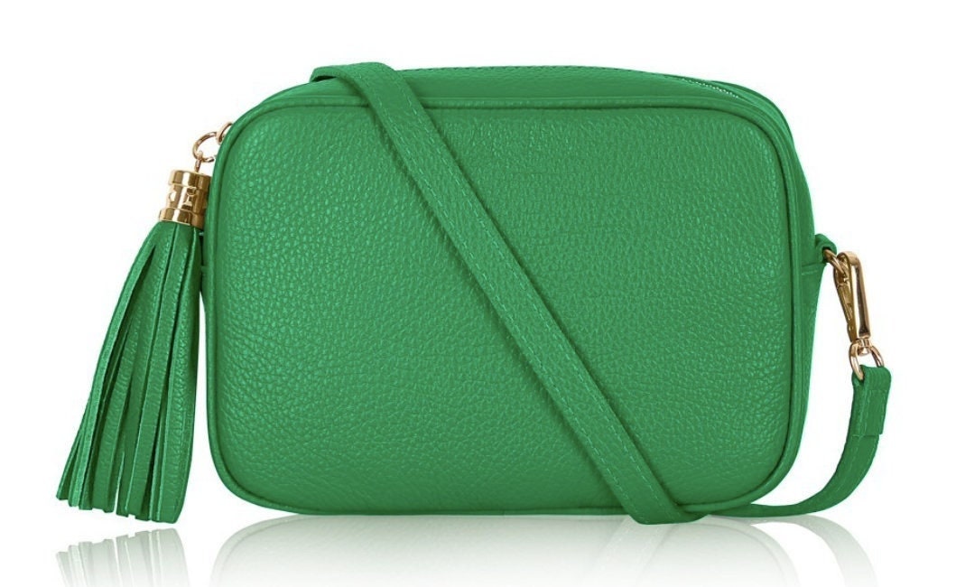 Green Leather Crossbody Bag With Tassel - Darcy STUDIO TEW