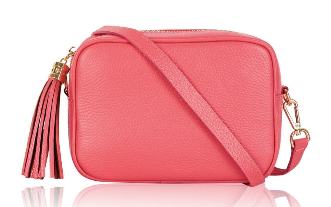 Coral Leather Crossbody Bag With Tassel - Darcy STUDIO TEW