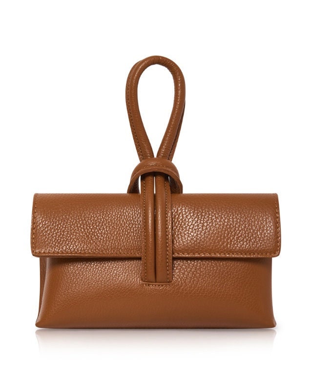 Tan Leather Loop Handle Clutch Bag - Claris STUDIO TEW