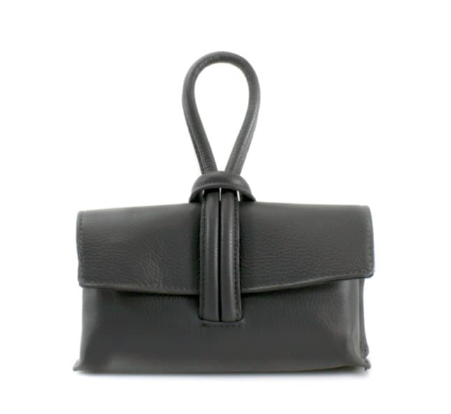 Dark Grey Leather Loop Handle Bag - Claris STUDIO TEW