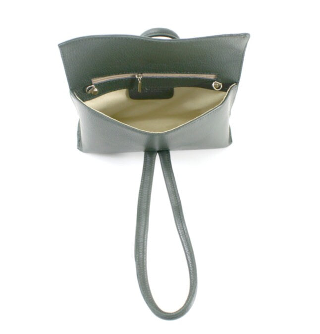 Dark Green Leather Loop Handle Bag - Claris STUDIO TEW