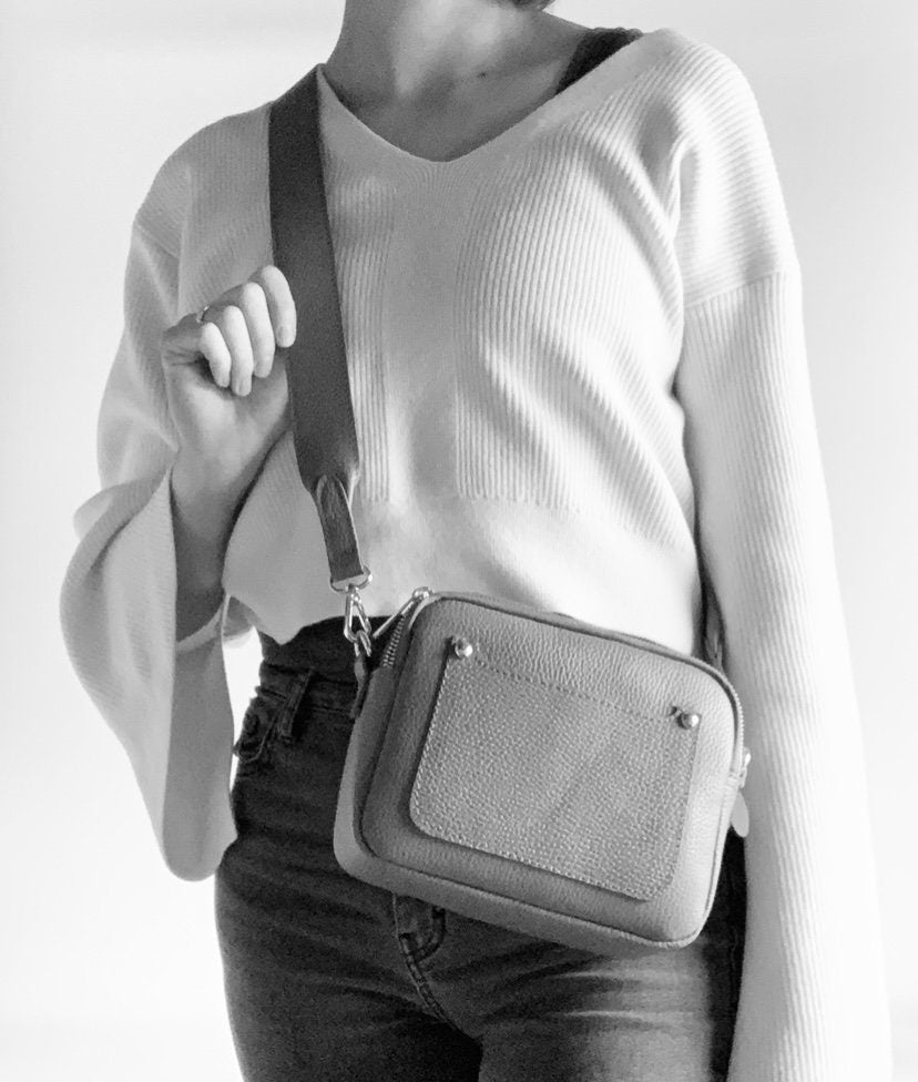 Mustard Leather Double Zip Bag - Victoria STUDIO TEW