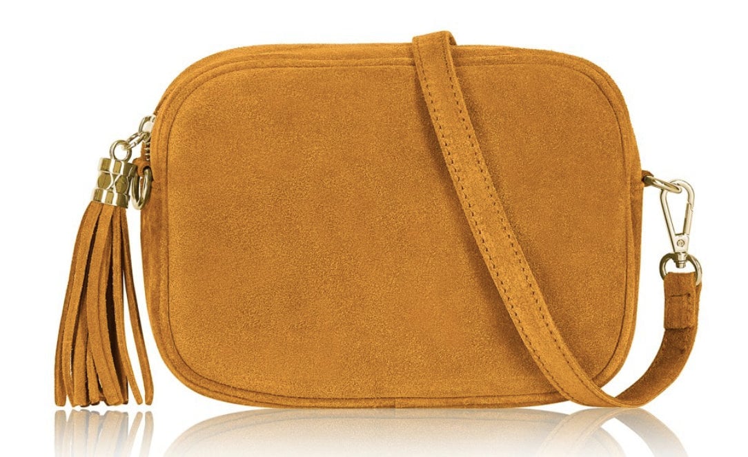 Mustard Suede Crossbody Bag With Tassel - Jean STUDIO TEW