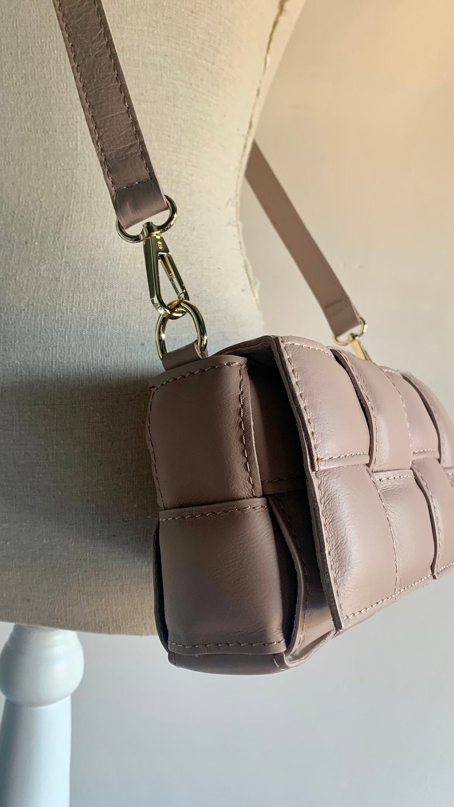 Pale Pink Leather Weaved Bag - London STUDIO TEW